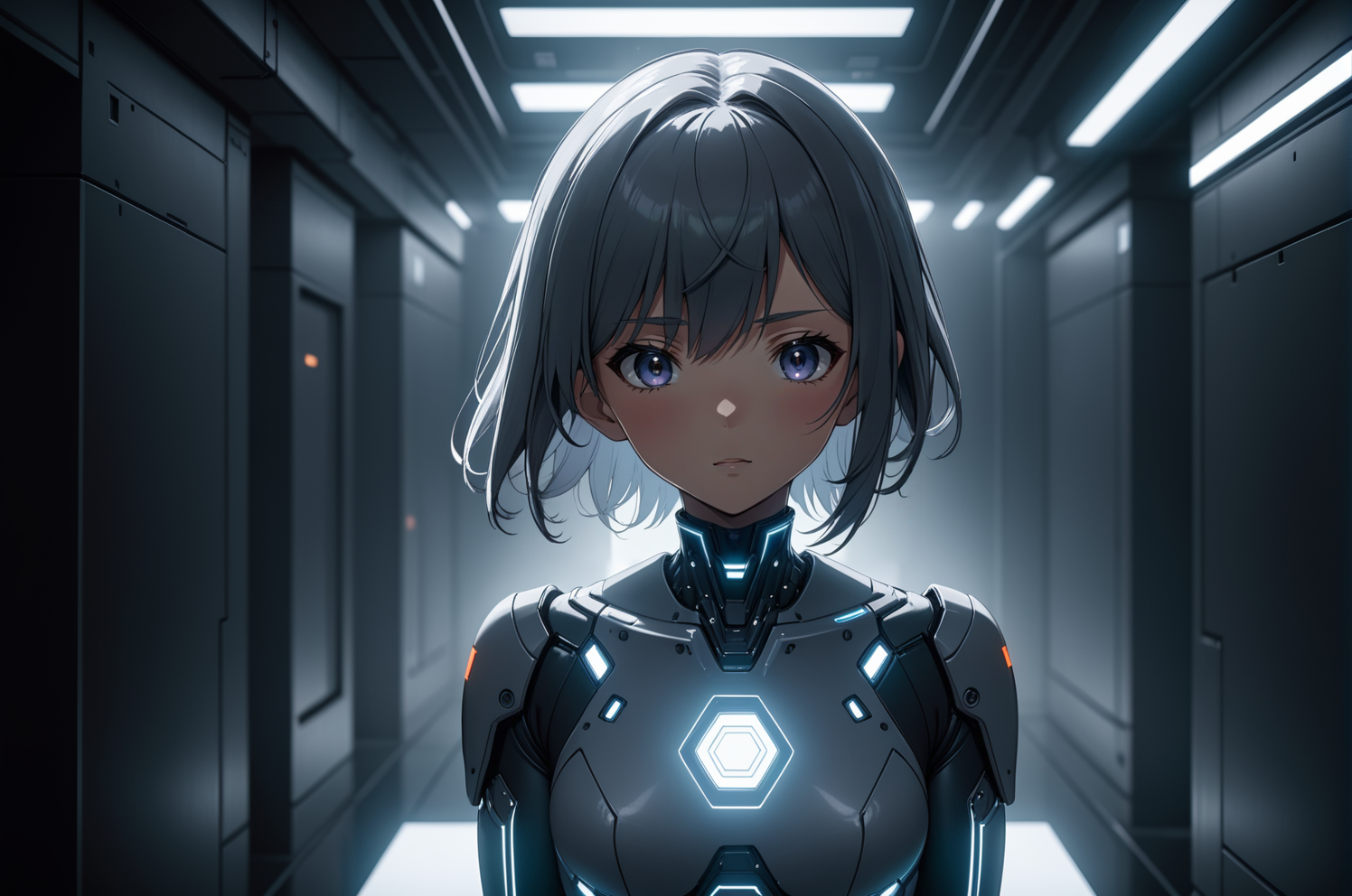 anime opening, (1girl), Loneliness, solo, Cybernetic Augmentations aesthetic in Slate gray theme atmosphere, (wallpaper st...